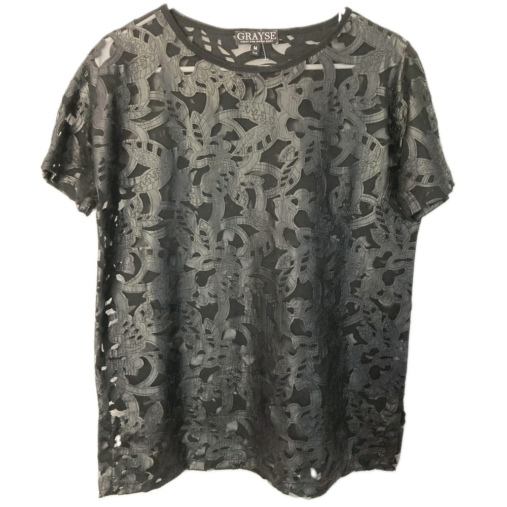 Grayse Marie Gray St. Johns Women M Floral Lace Sheer Short Sleeve Embroidered